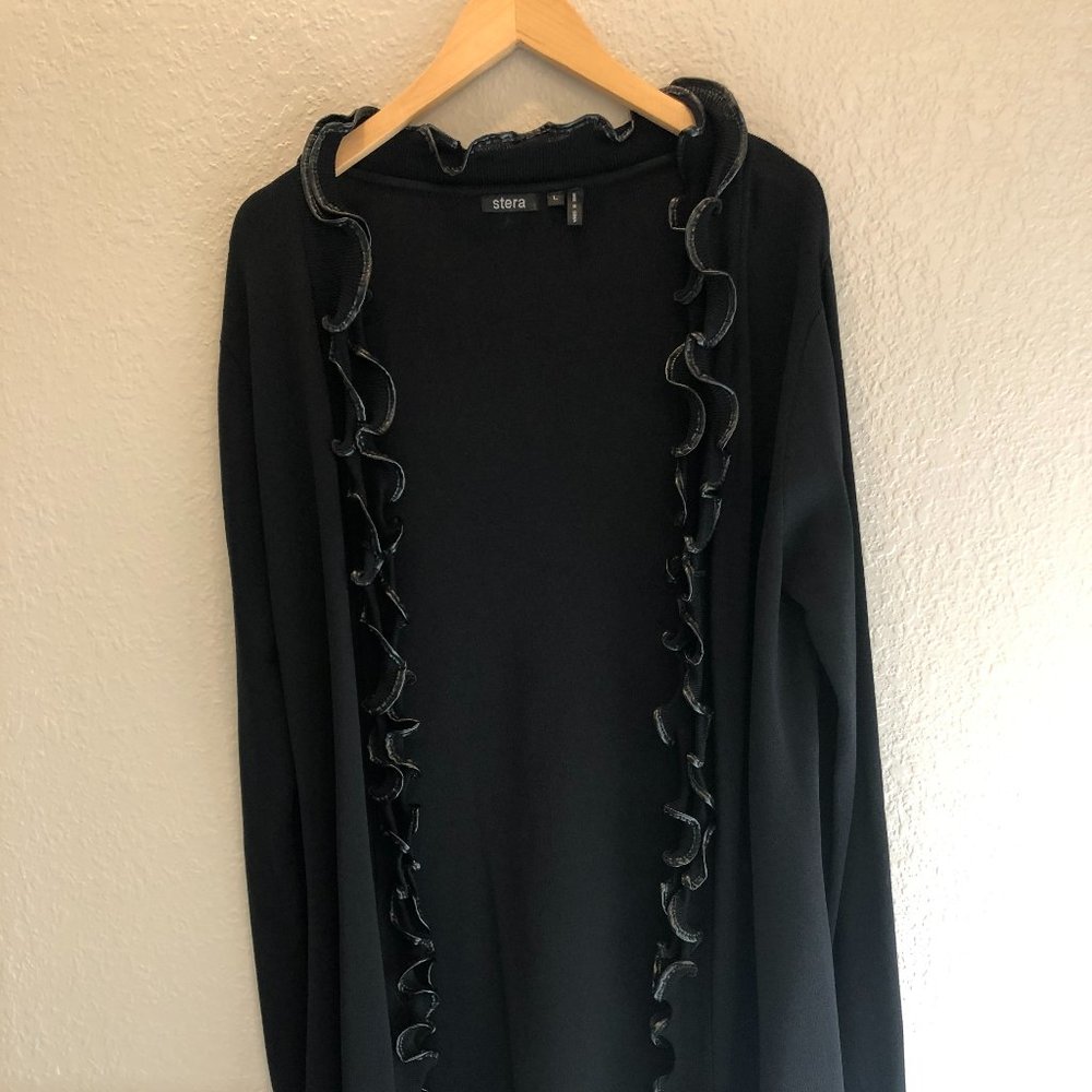 STERA | Black Ruffle Duster / Cardigan / Size LG